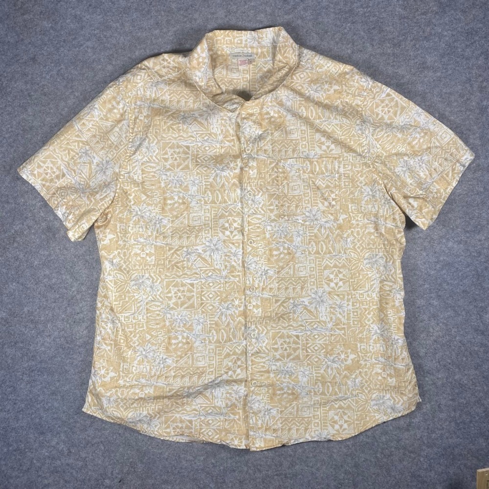 Carbon2Cobalt Men's XL Short Sleeve Button Up Shirt Tropical Print Beige